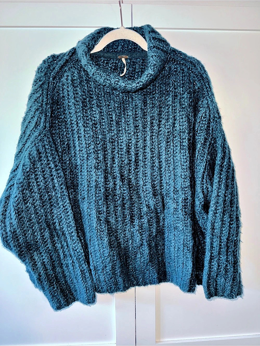 Free People Ottoman Slouchy Tunic Blue Cowl Neck Sweater